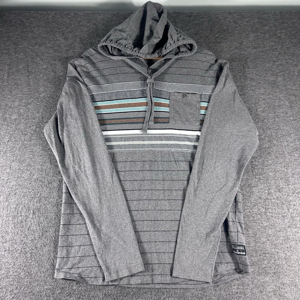 Billabong Henley Hooded Pullover‎ Men's Medium Surf Skate Beach 100% Cotton